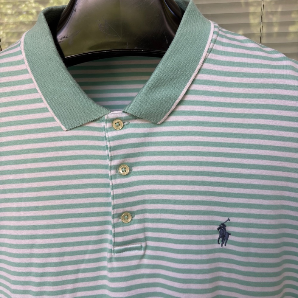 Polo Ralph Lauren Polo Shirt XL Green Striped Soft Cotton Casual Mens - Picture 2 of 7